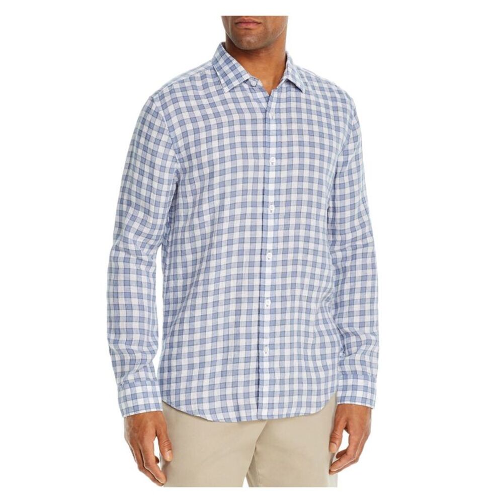 The Mens store Mens Light Blue Framed Gingham Button Down Casual Shirt XXL